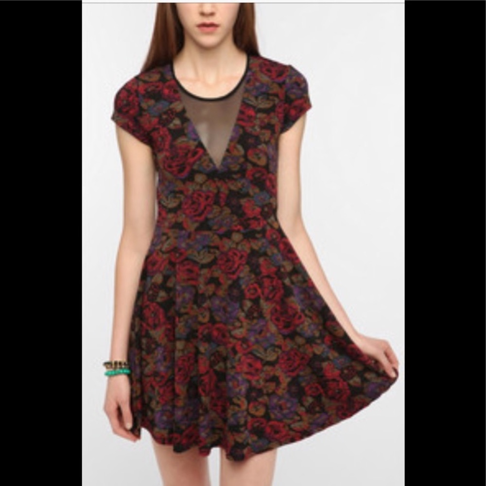 Floral Skater Dress with black mesh sheath